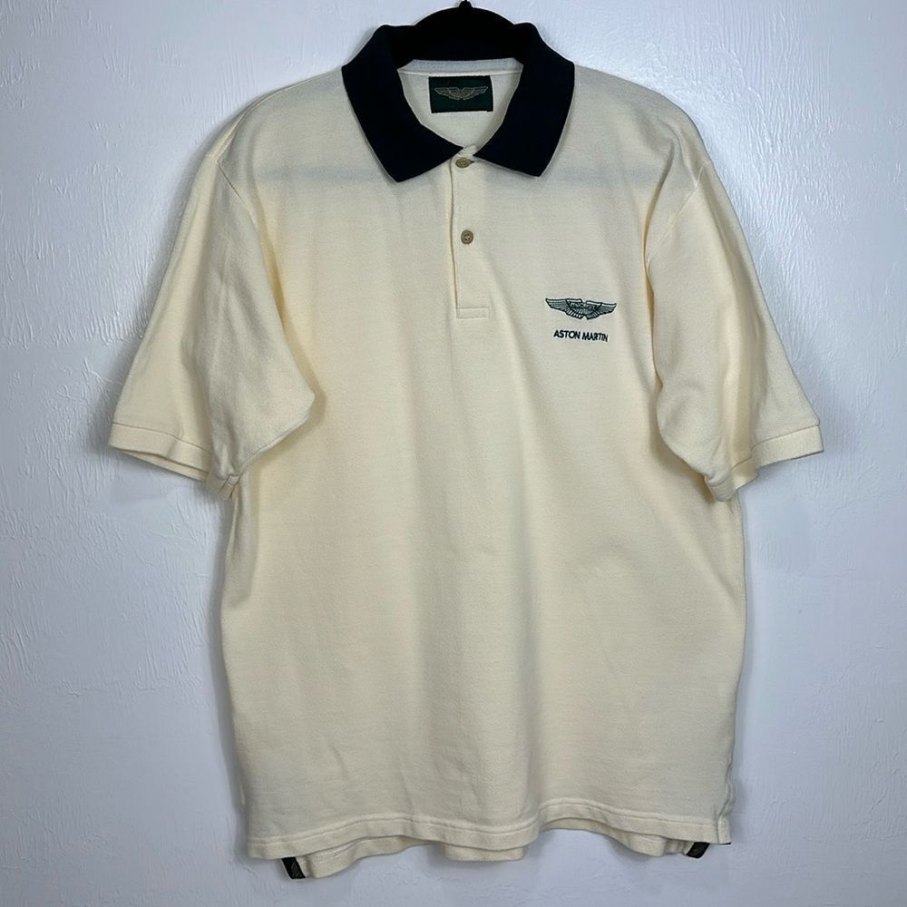 Aston Martin Racing Cream Color Cotton Embroidered Logo Polo Shirt Size XL